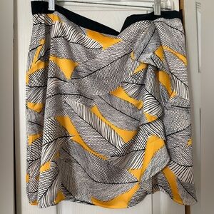 LOFT Yellow and Black Leaf Pattern A-Line Skirt